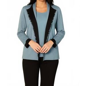 NEW ANGEL APPAREL reversible edged cardigan in black/aqua